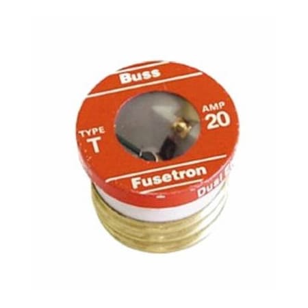 Eaton Bussmann Plug Fuse, T Series, Time-Delay, 20A, 125V AC, Indicating, 10kA at 125V AC BP/T-20